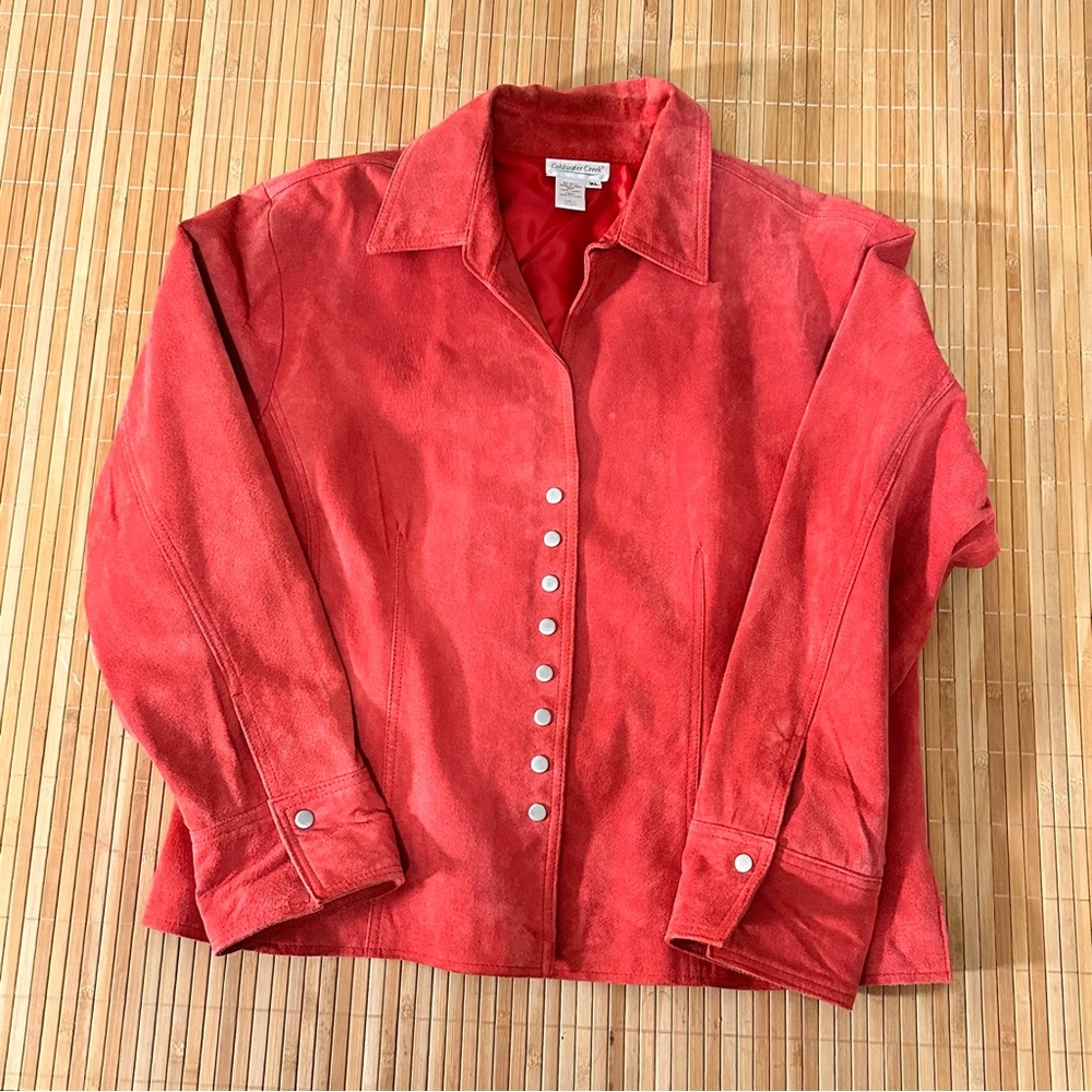 Beautiful Vintage Coral Genuine Suede Leather Snap Closure Jacket Size XL - Picture 3 of 7
